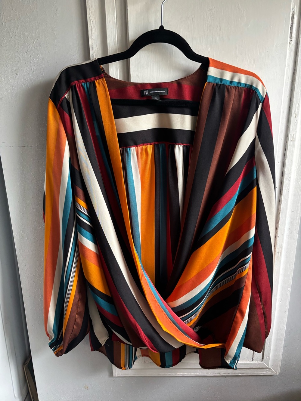 INC International Concepts Women's Multicolor Striped Surplice Blouse